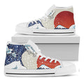 Ancient Great Japanese Wave Print White High Top Sneakers
