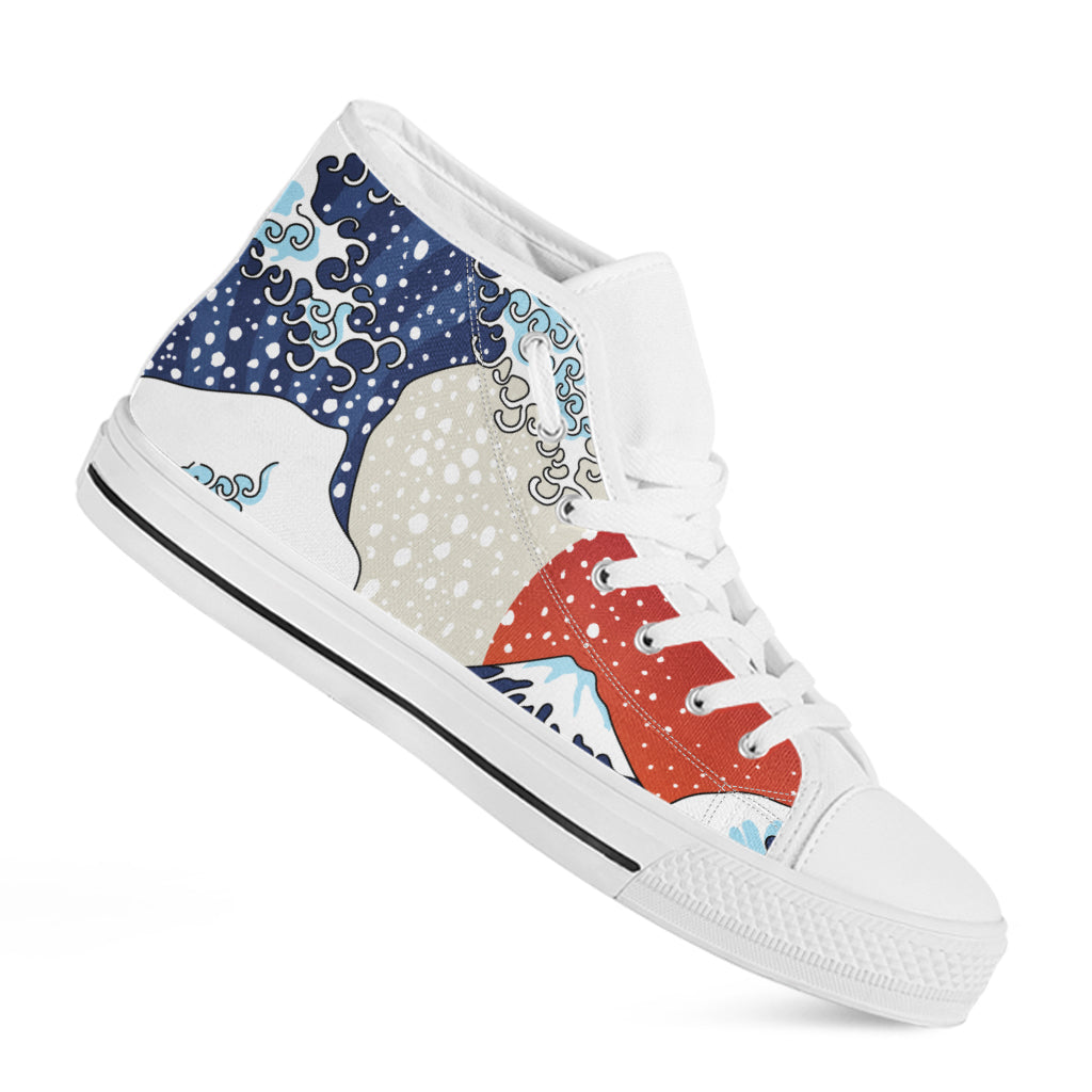 Ancient Great Japanese Wave Print White High Top Shoes
