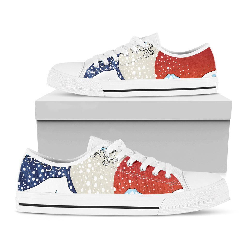 Ancient Great Japanese Wave Print White Low Top Shoes
