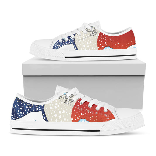 Ancient Great Japanese Wave Print White Low Top Shoes