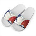 Ancient Great Japanese Wave Print White Slide Sandals