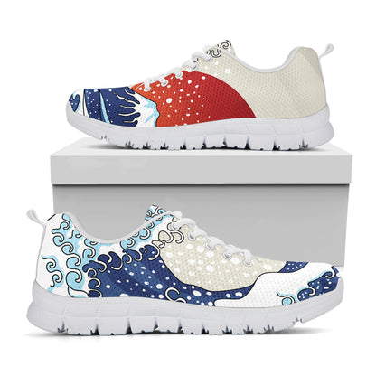 Ancient Great Japanese Wave Print White Sneakers
