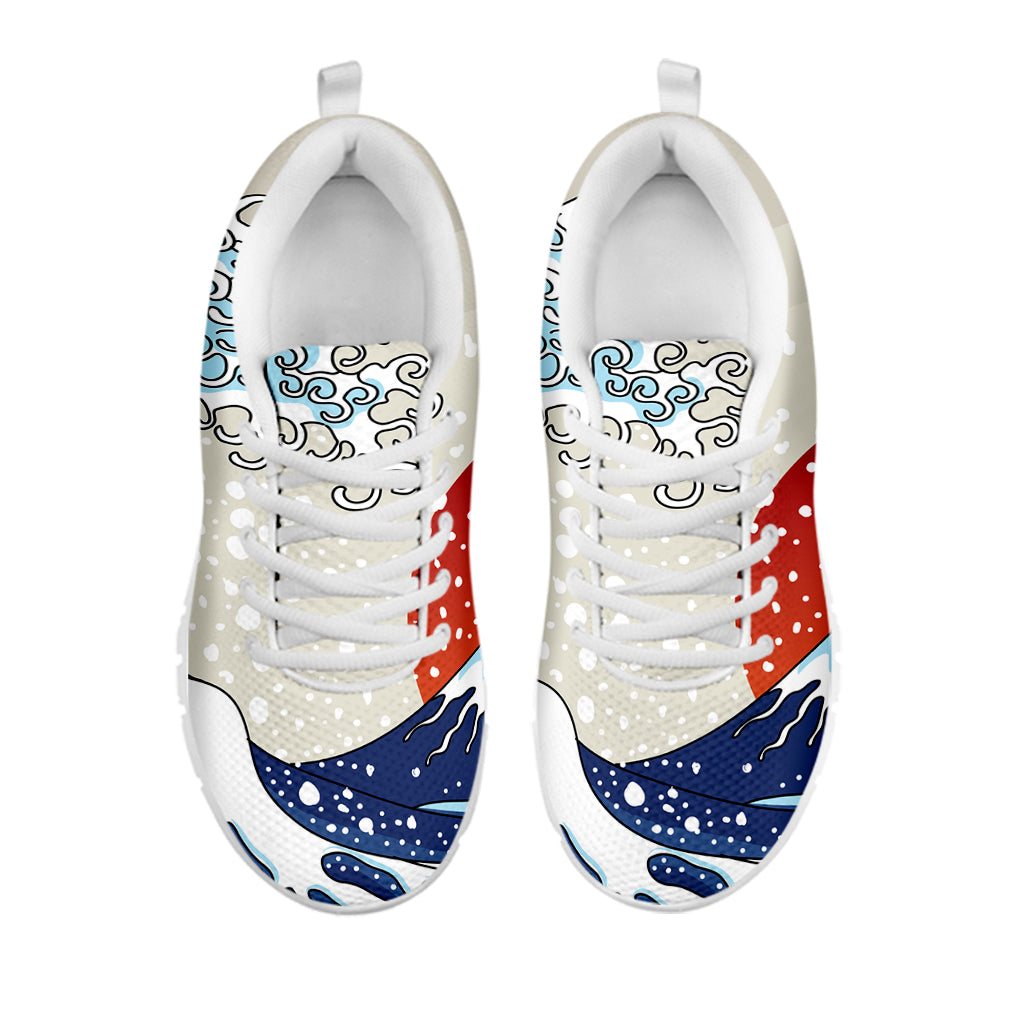 Ancient Great Japanese Wave Print White Sneakers