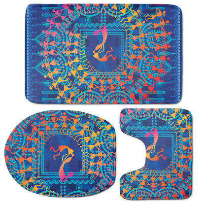 Ancient Indian Warli Tribal Print 3 Piece Bath Mat Set