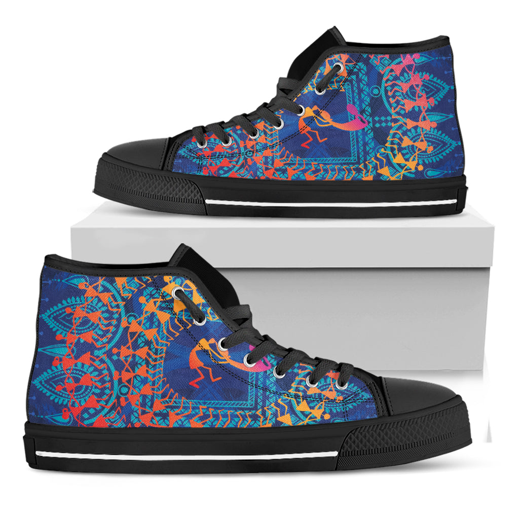 Ancient Indian Warli Tribal Print Black High Top Shoes