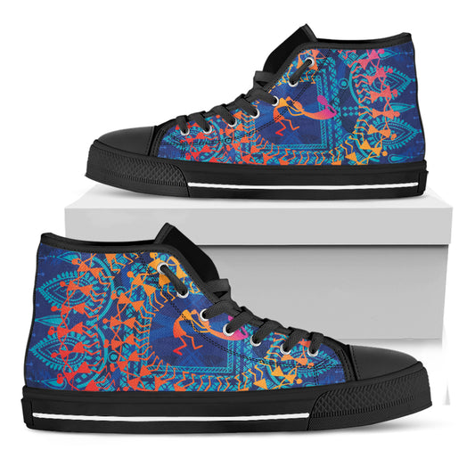 Ancient Indian Warli Tribal Print Black High Top Shoes