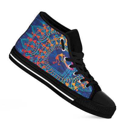 Ancient Indian Warli Tribal Print Black High Top Shoes