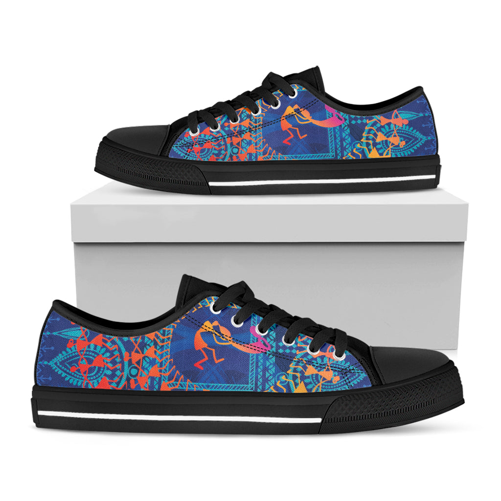 Ancient Indian Warli Tribal Print Black Low Top Shoes 