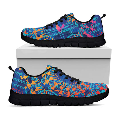 Ancient Indian Warli Tribal Print Black Sneakers