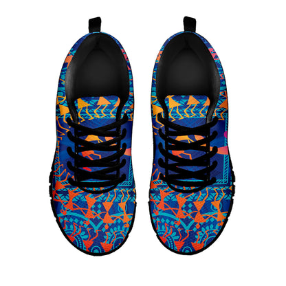 Ancient Indian Warli Tribal Print Black Sneakers
