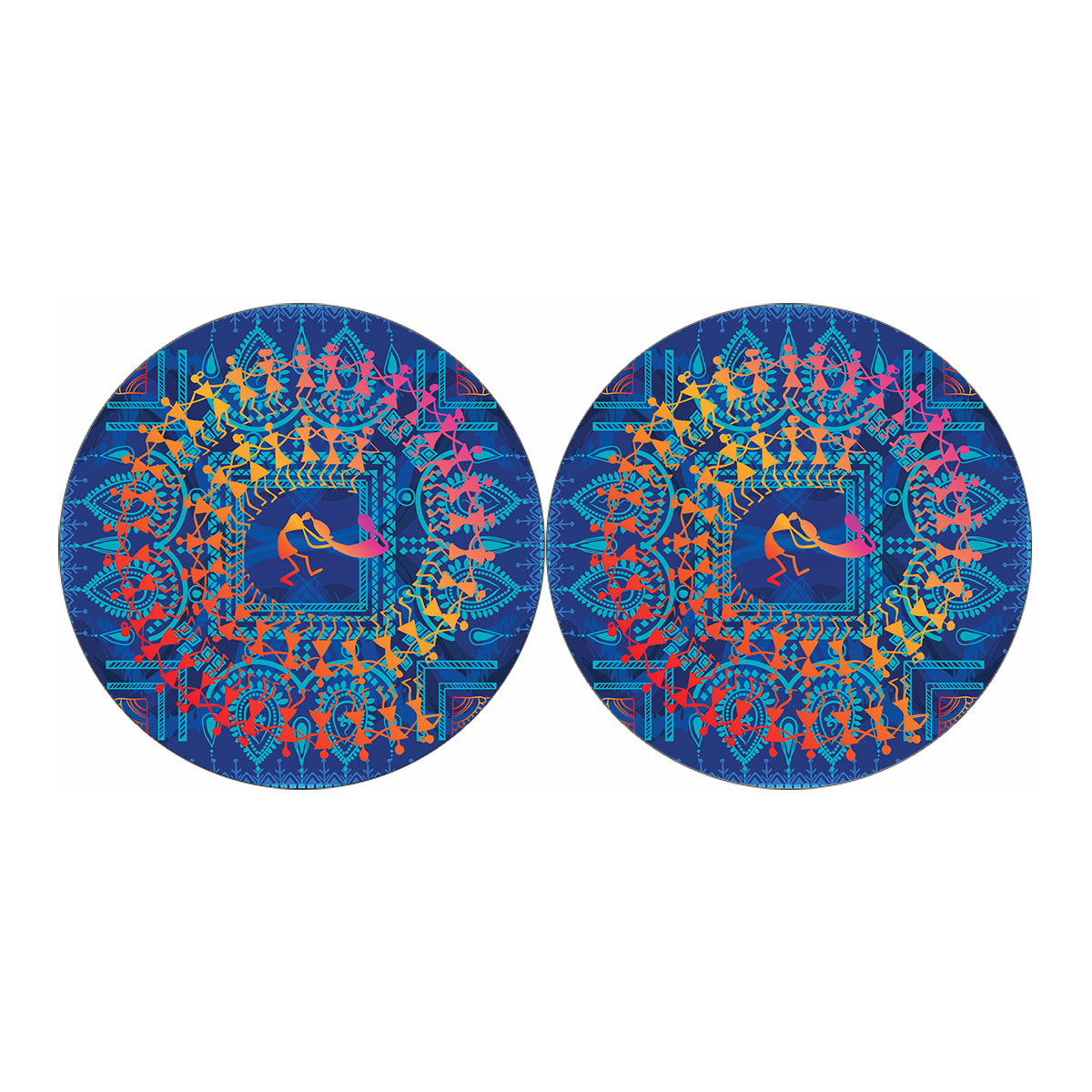 Ancient Indian Warli Tribal Print Car Coasters