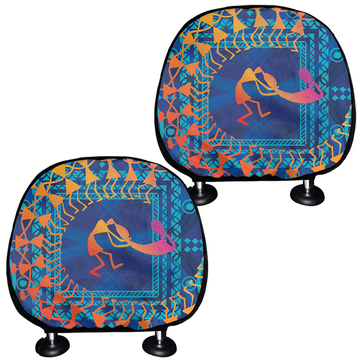 Ancient Indian Warli Tribal Print Car Headrest Covers