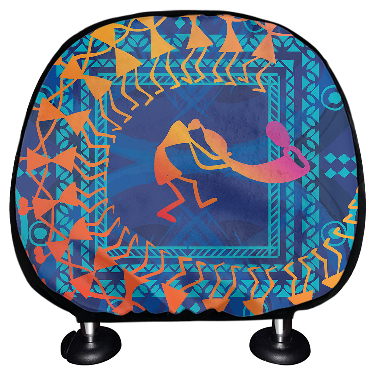 Ancient Indian Warli Tribal Print Car Headrest Covers