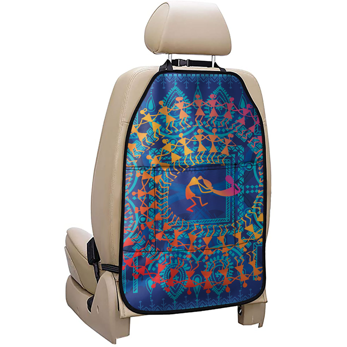 Ancient Indian Warli Tribal Print Car Seat Organizers