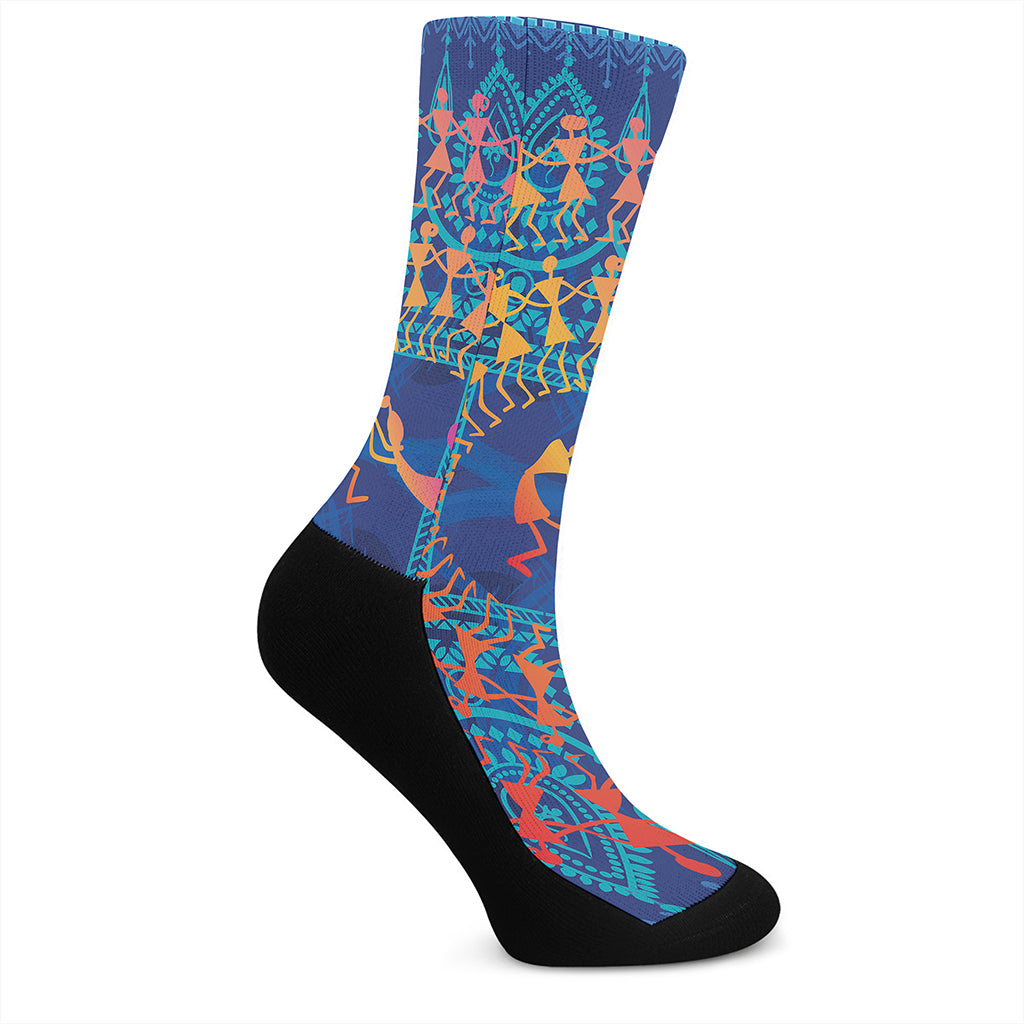 Ancient Indian Warli Tribal Print Crew Socks