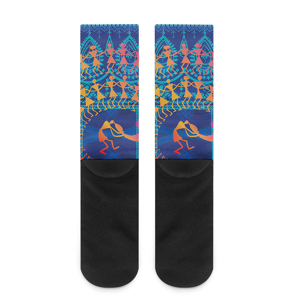 Ancient Indian Warli Tribal Print Crew Socks