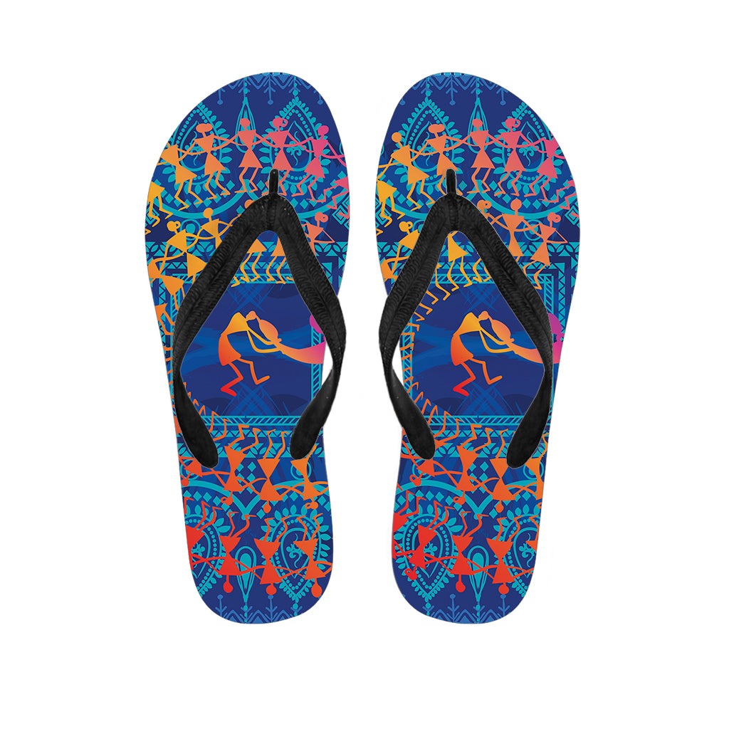 Ancient Indian Warli Tribal Print Flip Flops