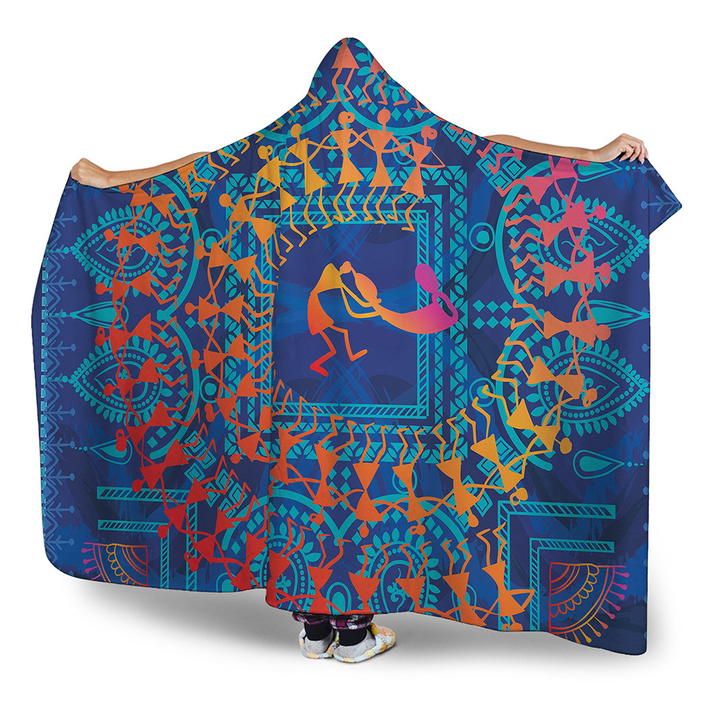 Ancient Indian Warli Tribal Print Hooded Blanket