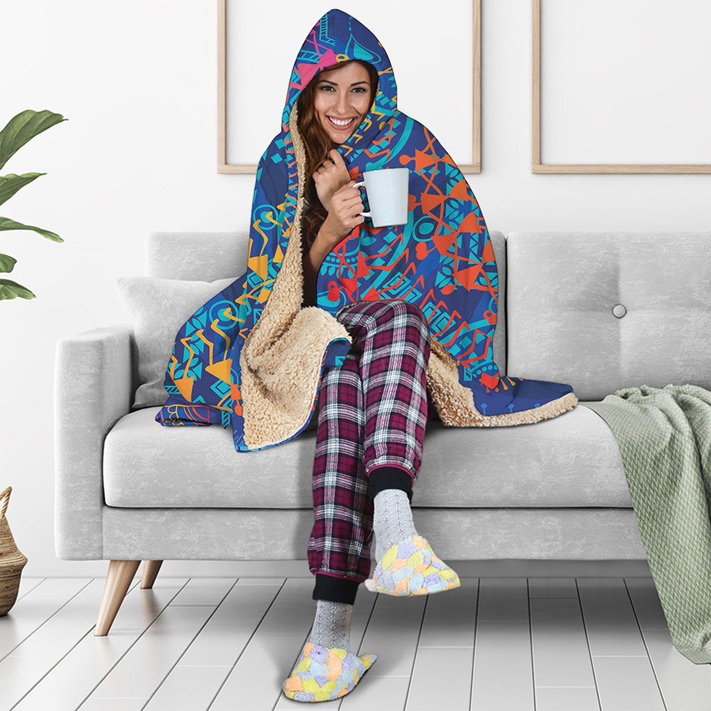 Ancient Indian Warli Tribal Print Hooded Blanket