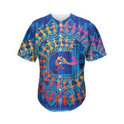 Ancient Indian Warli Tribal Print Men's Baseball Jersey