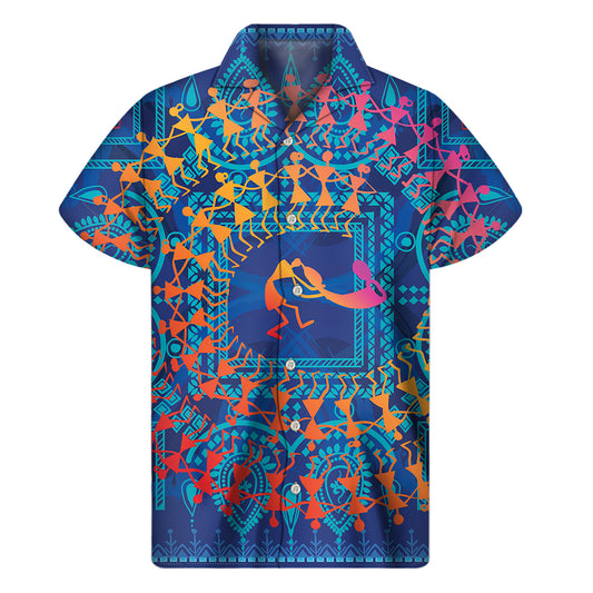 Ancient Indian Warli Tribal Print Men's Short Sleeve Shirt