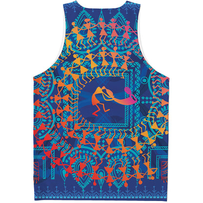 Ancient Indian Warli Tribal Print Men's Tank Top
