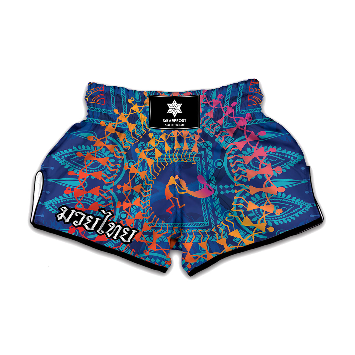 Ancient Indian Warli Tribal Print Muay Thai Boxing Shorts