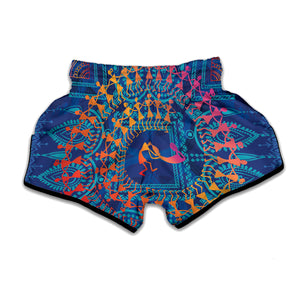 Ancient Indian Warli Tribal Print Muay Thai Boxing Shorts