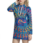Ancient Indian Warli Tribal Print Pullover Hoodie Dress