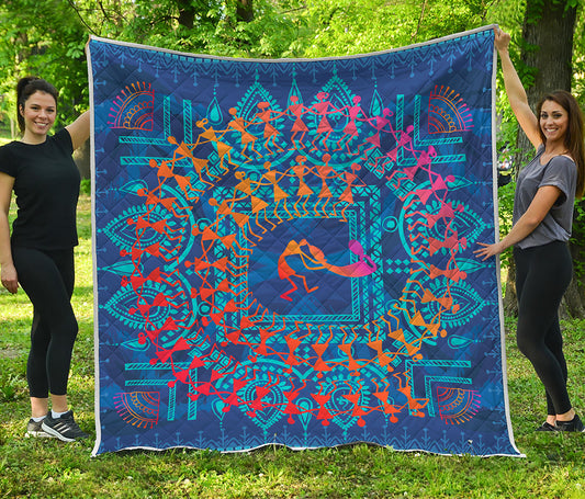 Ancient Indian Warli Tribal Print Quilt