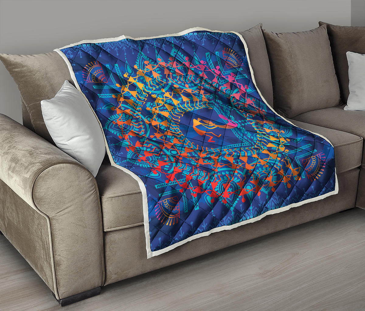 Ancient Indian Warli Tribal Print Quilt