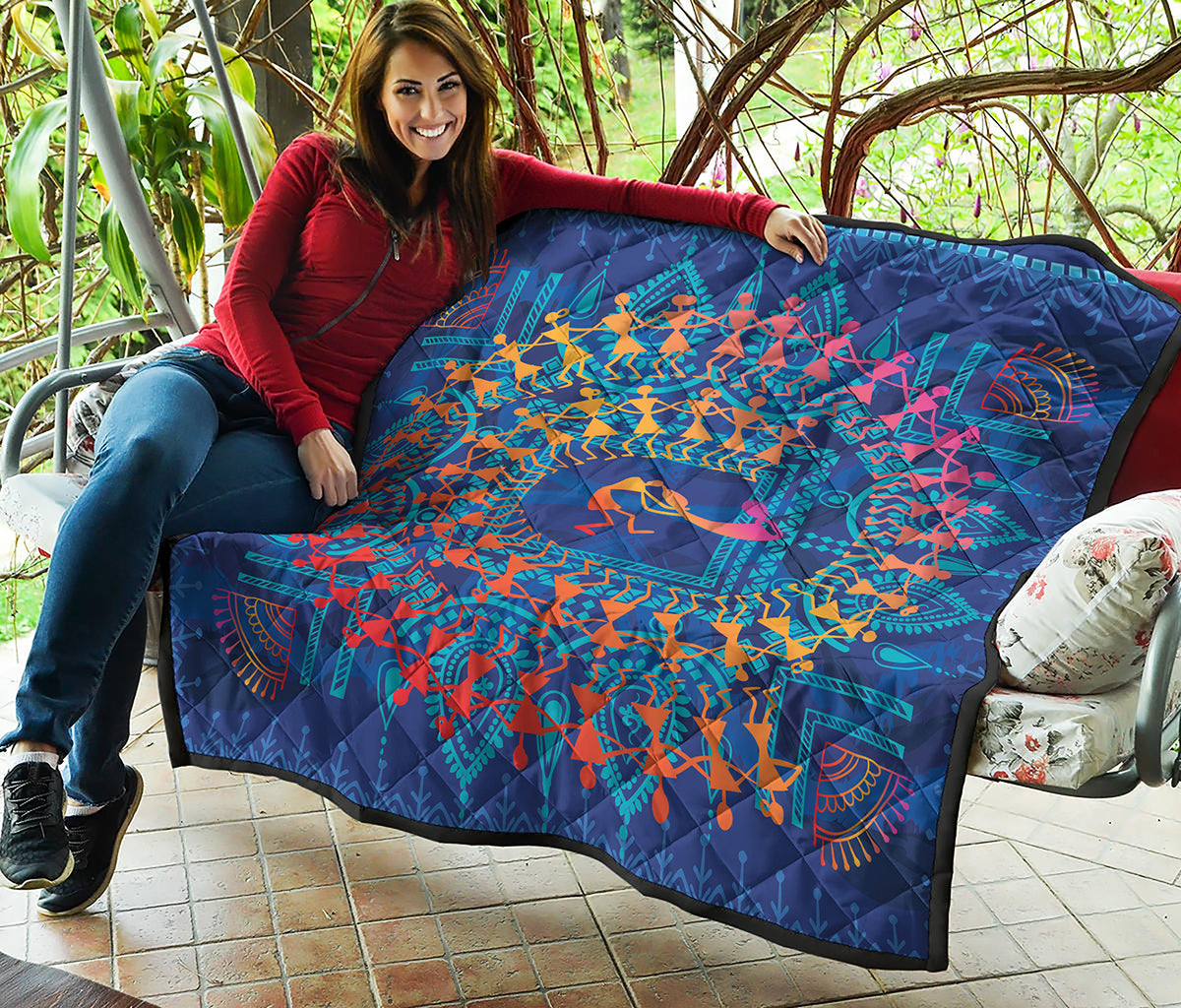 Ancient Indian Warli Tribal Print Quilt