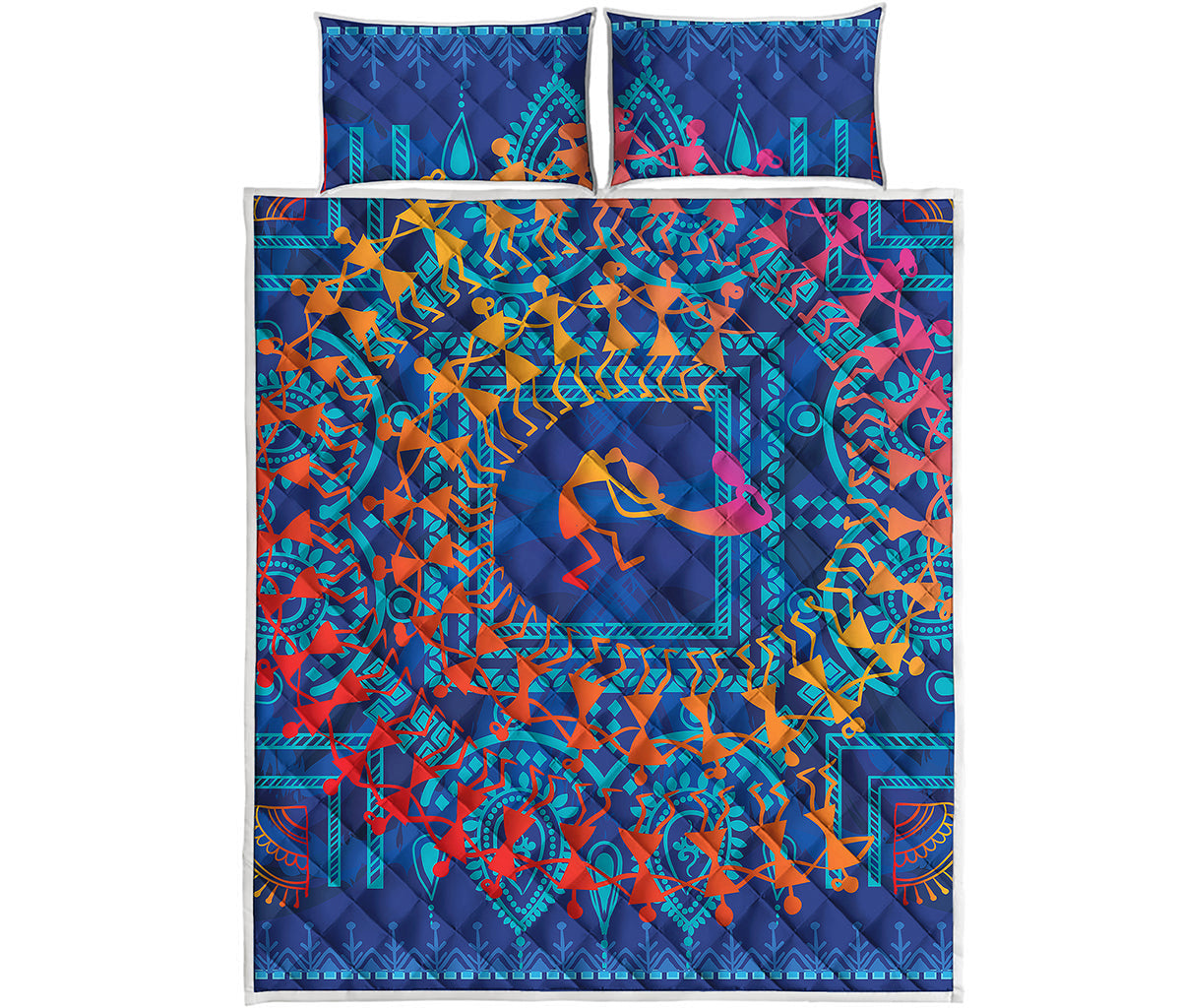 Ancient Indian Warli Tribal Print Quilt Bed Set