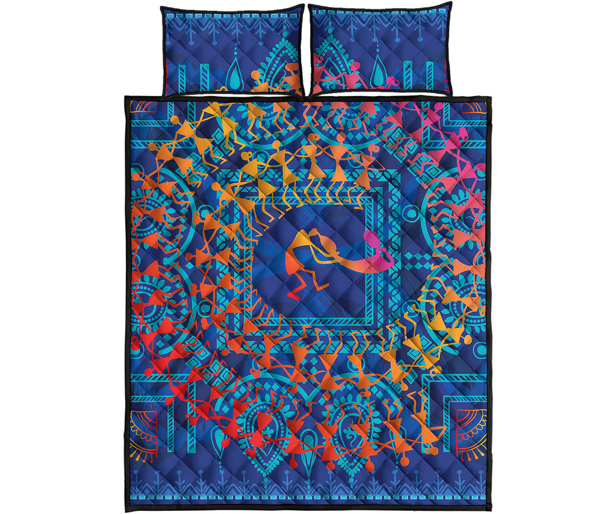 Ancient Indian Warli Tribal Print Quilt Bed Set