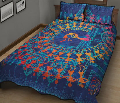 Ancient Indian Warli Tribal Print Quilt Bed Set