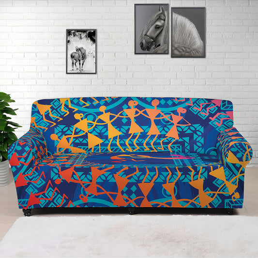 Ancient Indian Warli Tribal Print Sofa Cover