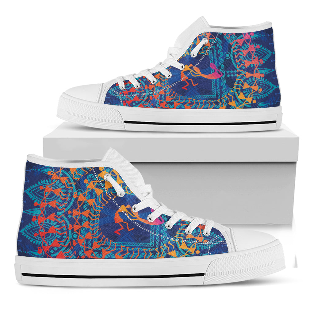 Ancient Indian Warli Tribal Print White High Top Shoes