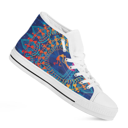 Ancient Indian Warli Tribal Print White High Top Shoes