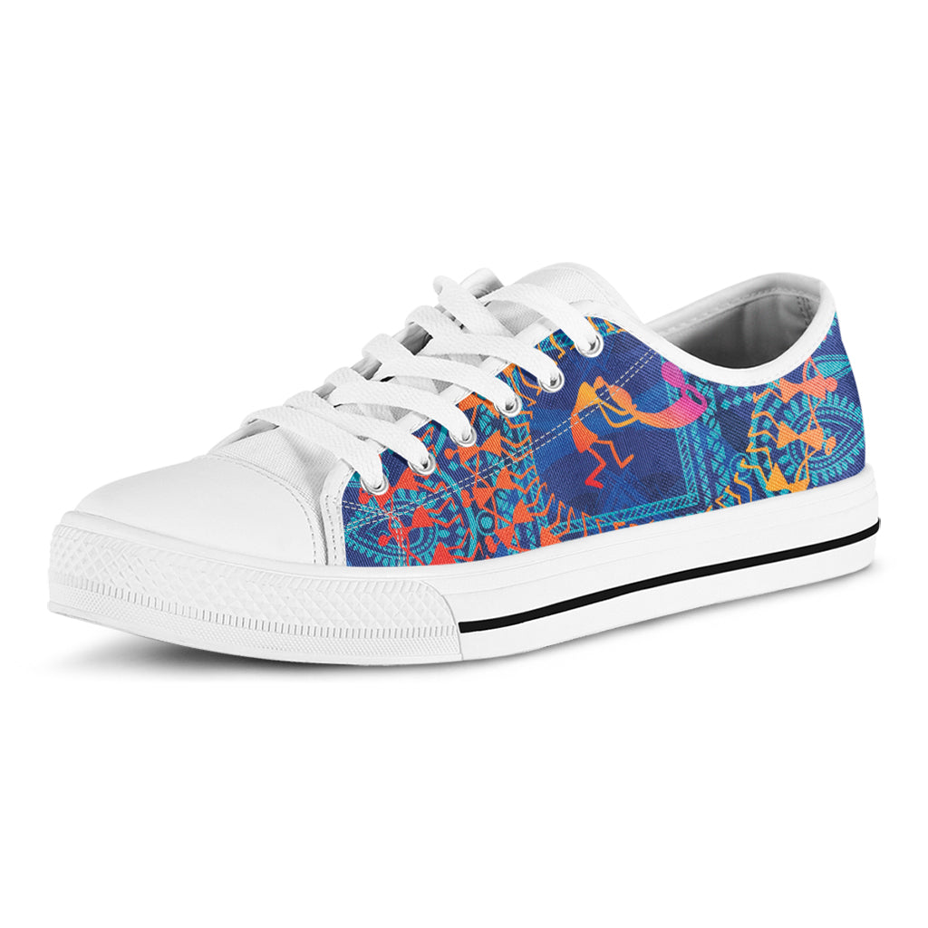 Ancient Indian Warli Tribal Print White Low Top Shoes