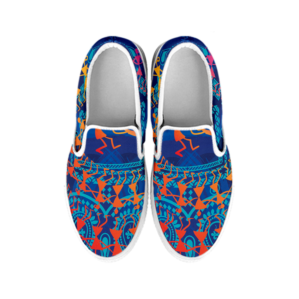Ancient Indian Warli Tribal Print White Slip On Shoes
