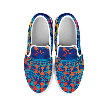Ancient Indian Warli Tribal Print White Slip On Shoes