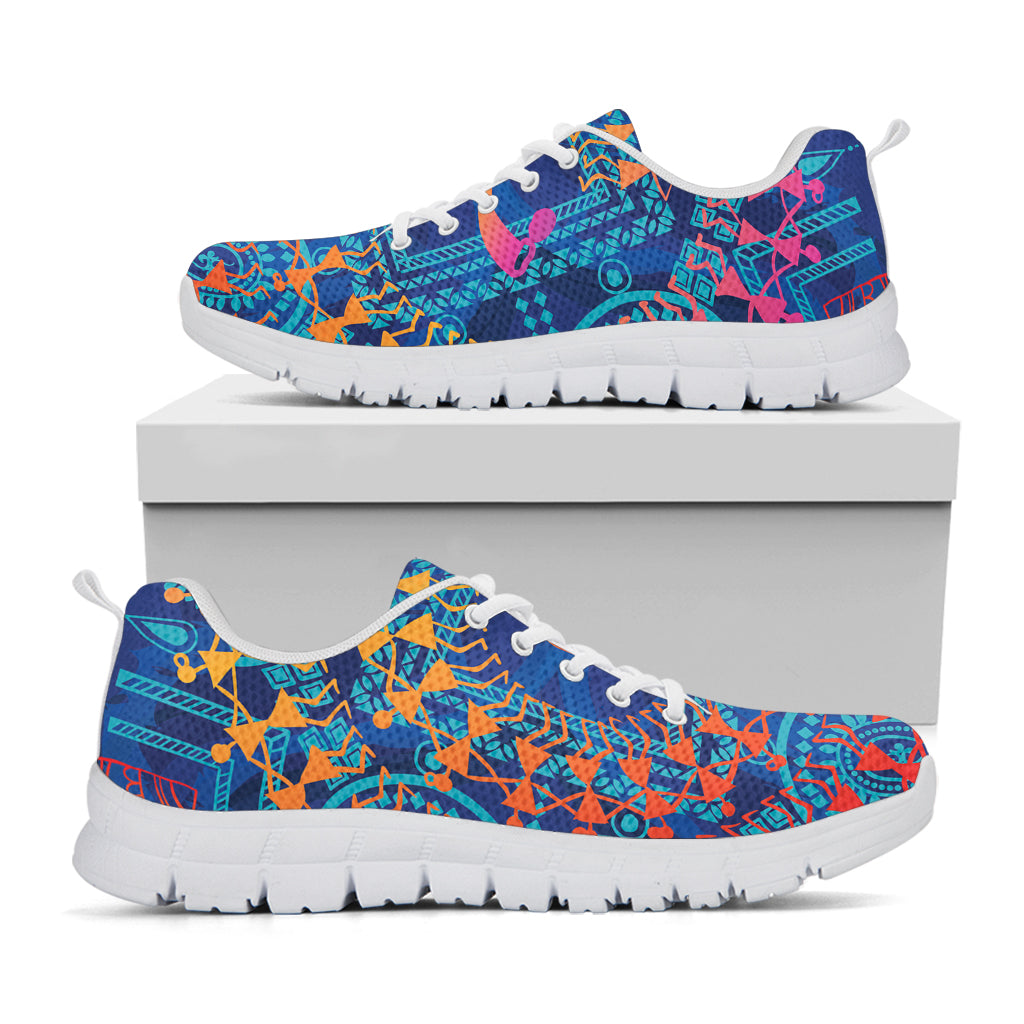 Ancient Indian Warli Tribal Print White Sneakers