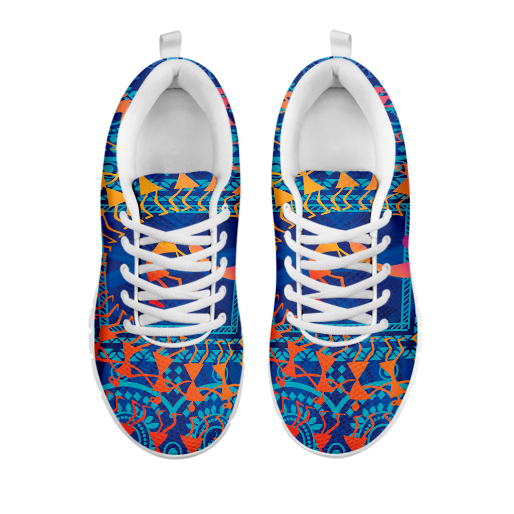 Ancient Indian Warli Tribal Print White Sneakers