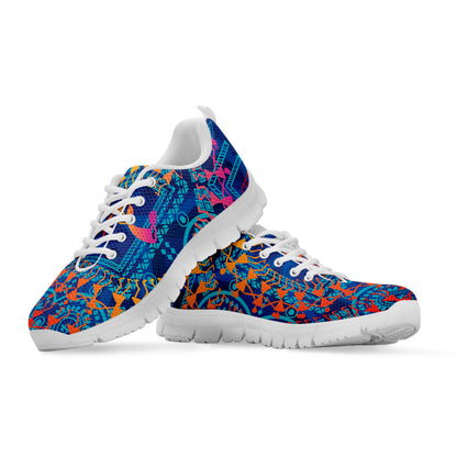 Ancient Indian Warli Tribal Print White Sneakers