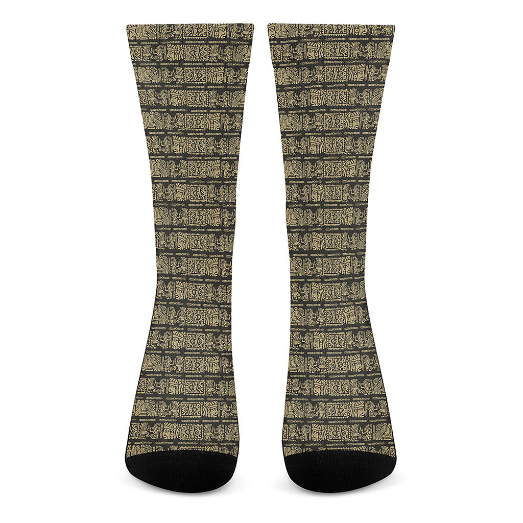 Ancient Maya Pattern Print Crew Socks