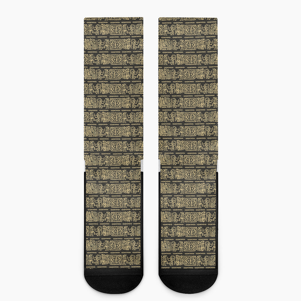 Ancient Maya Pattern Print Crew Socks