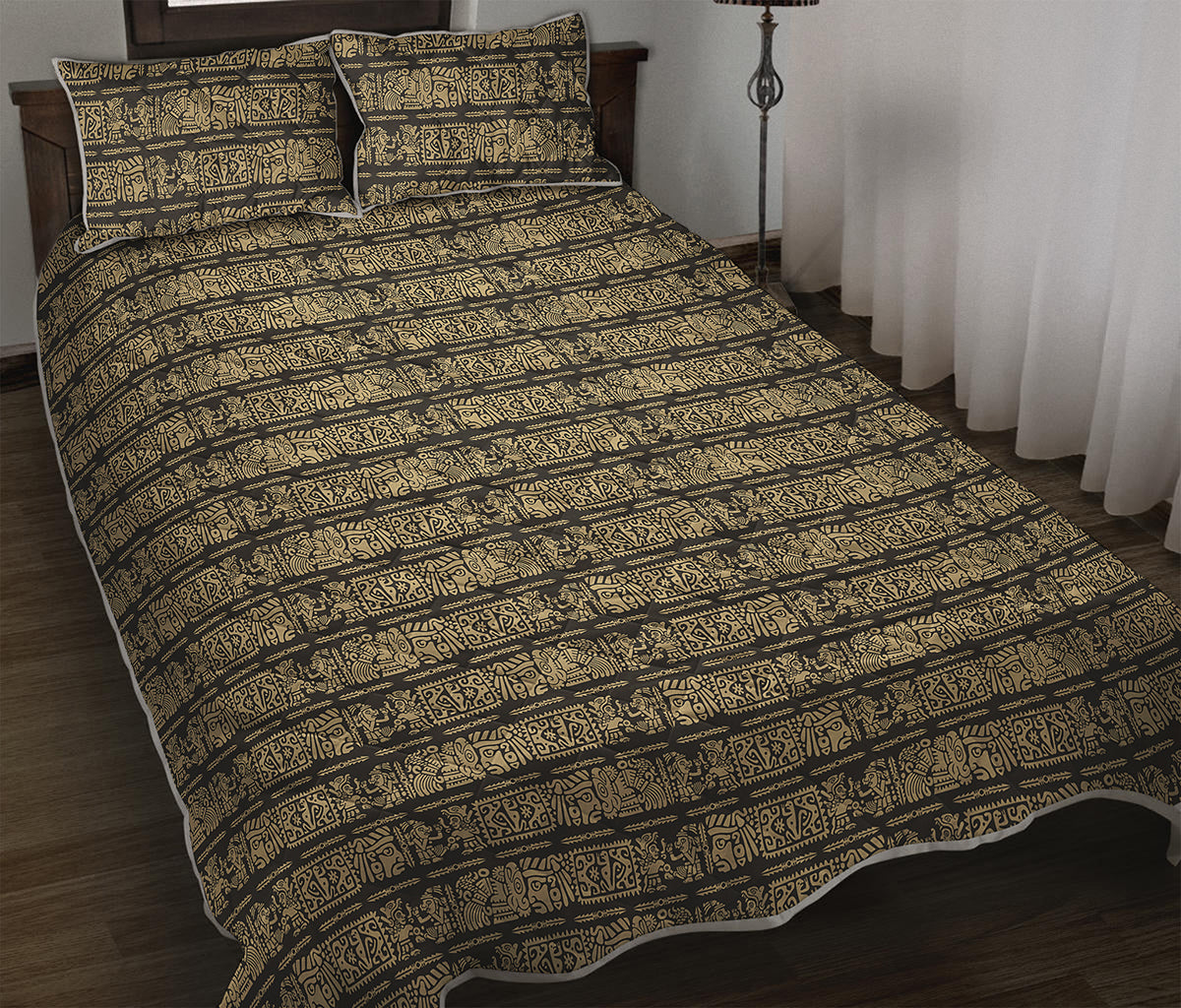 Ancient Maya Pattern Print Quilt Bed Set