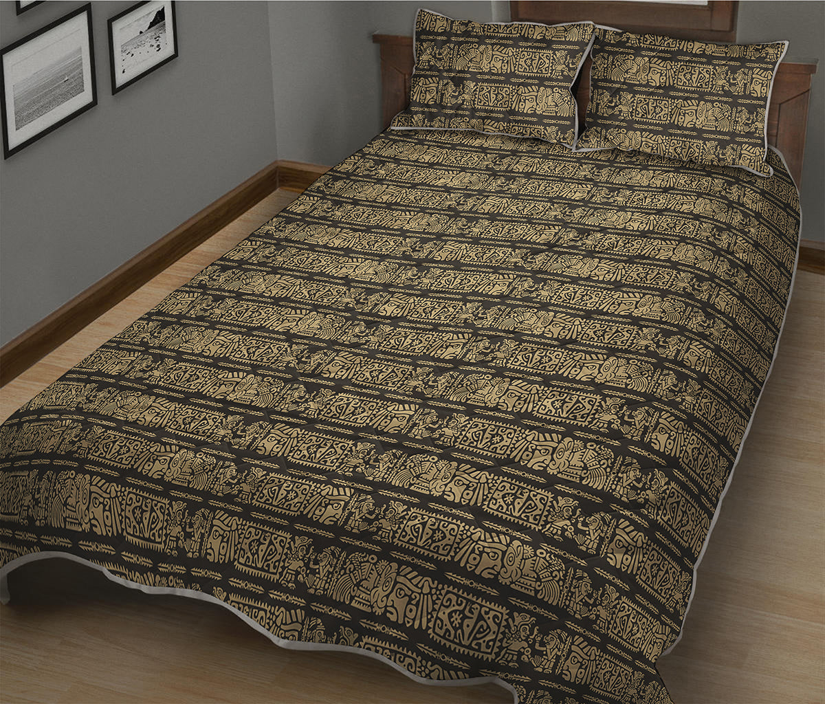 Ancient Maya Pattern Print Quilt Bed Set