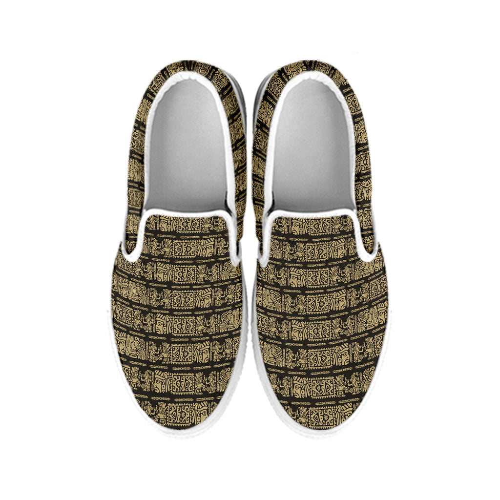 Ancient Maya Pattern Print White Slip On Shoes