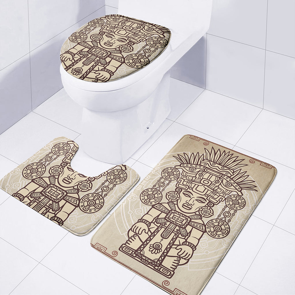 Ancient Mayan Statue Print 3 Piece Bath Mat Set